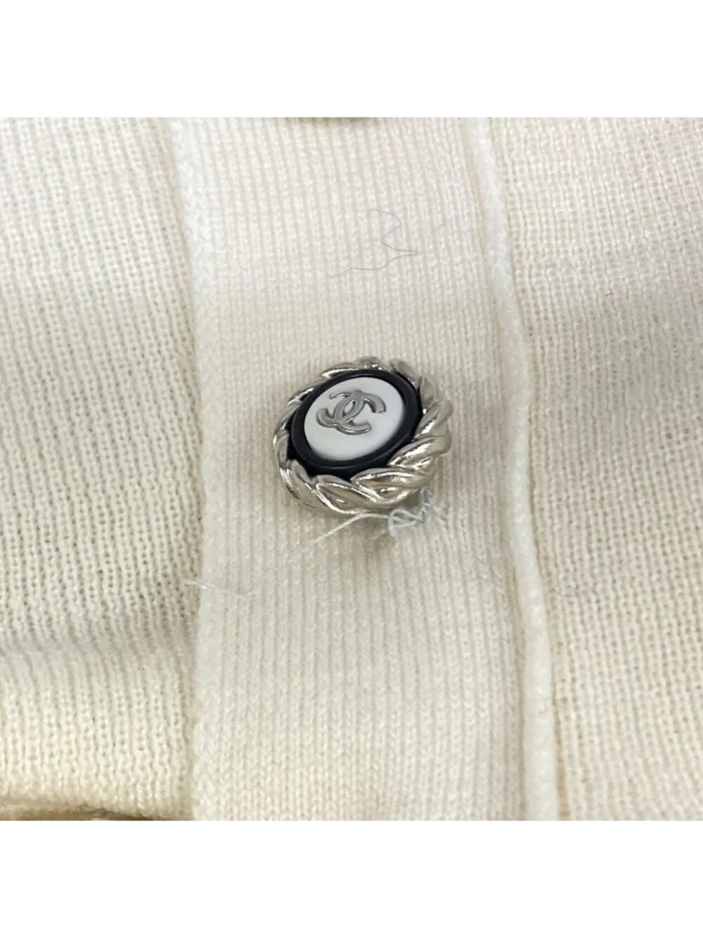 Chanel 3/4 Sleeve Sweater 40 M Ivory High Neck Coco Button Wool